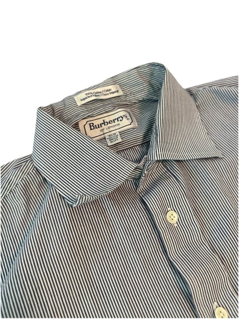 Vintage Burberrys Of London Mens 16.5 34 Blue White Pinstripe USA Luxury READ